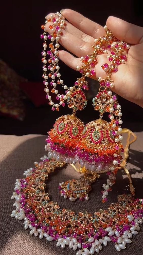 Crsytal Present Designer Jhumka with Moti Necklace Superb Look