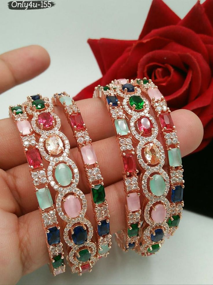 Only For You Bangles Rose Stone Work