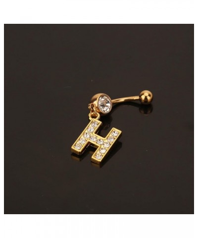 14G Stainless Steel Belly Button Ring Gold Letter Belly Rings for Women Alphabet Dangle Belly Button Piercing Navel Belly Pie...