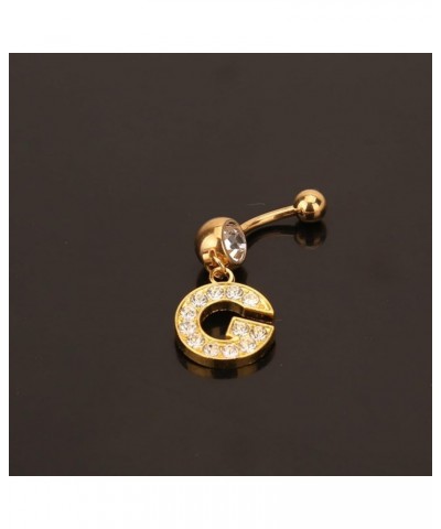 14G Stainless Steel Belly Button Ring Gold Letter Belly Rings for Women Alphabet Dangle Belly Button Piercing Navel Belly Pie...