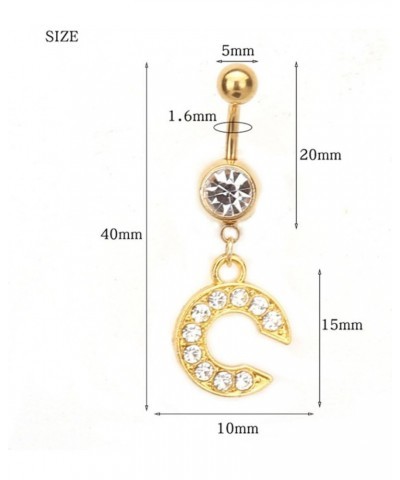 14G Stainless Steel Belly Button Ring Gold Letter Belly Rings for Women Alphabet Dangle Belly Button Piercing Navel Belly Pie...