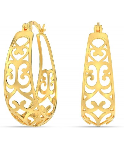 925 Sterling Silver Filigree Hoop Earrings Lightweight Small Oval Earring Hoops for Women Yellow-Gold / Small_Filigree $13.12...