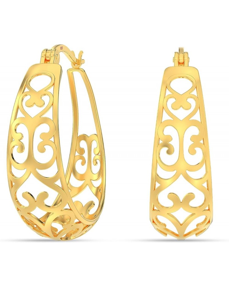 925 Sterling Silver Filigree Hoop Earrings Lightweight Small Oval Earring Hoops for Women Yellow-Gold / Small_Filigree $13.12...