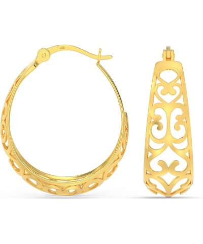 925 Sterling Silver Filigree Hoop Earrings Lightweight Small Oval Earring Hoops for Women Yellow-Gold / Small_Filigree $13.12...