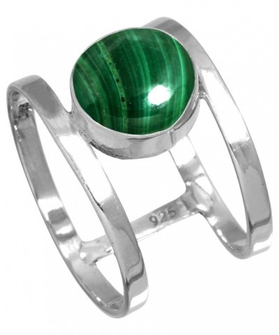 925 Sterling Silver Statement Ring for Women 10 MM Round Gemstone Handmade Jewelry for Gift (99140_R) Malachite $14.80 Rings