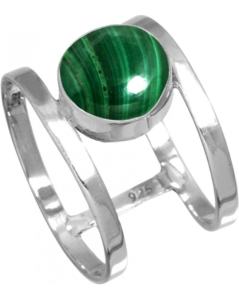 925 Sterling Silver Statement Ring for Women 10 MM Round Gemstone Handmade Jewelry for Gift (99140_R) Malachite $14.80 Rings