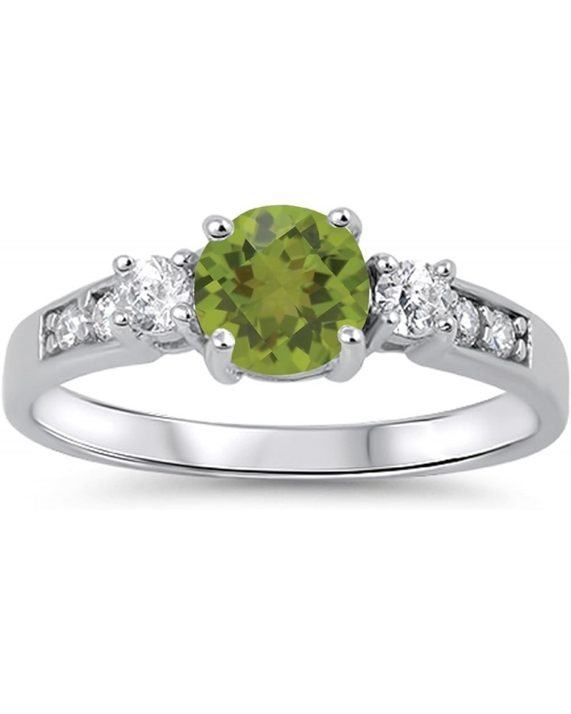 CHOOSE YOUR COLOR Sterling Silver Round Ring Green Natural Peridot $32.94 Body Jewelry