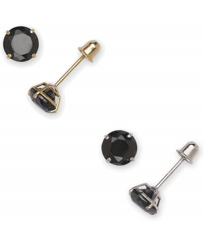 Solid 14k Yellow or White Gold Black 6mm Round Cubic Zirconia Basket-set Stud Screw Back Earrings White Gold $31.50 Earrings