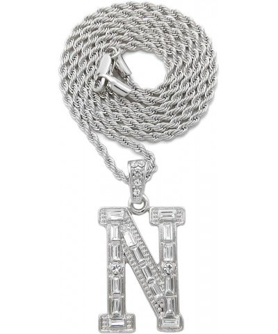 Unisex Stone Filled Initial Letter Pendant 24 inches Rope Chain Necklace Silver - N $12.38 Necklaces