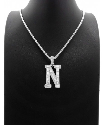 Unisex Stone Filled Initial Letter Pendant 24 inches Rope Chain Necklace Silver - N $12.38 Necklaces