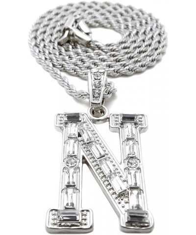 Unisex Stone Filled Initial Letter Pendant 24 inches Rope Chain Necklace Silver - N $12.38 Necklaces