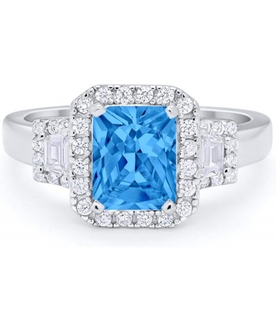 Art Deco Three Stone Wedding Engagement Bridal Ring Emerald Cut Baguette CZ 925 Sterling Silver Simulated Blue Topaz CZ $16.8...