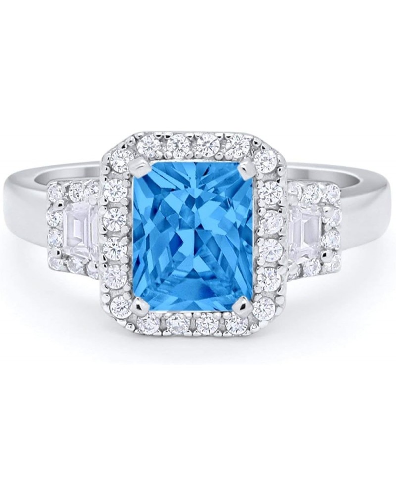 Art Deco Three Stone Wedding Engagement Bridal Ring Emerald Cut Baguette CZ 925 Sterling Silver Simulated Blue Topaz CZ $16.8...