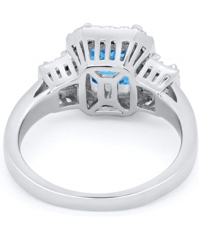 Art Deco Three Stone Wedding Engagement Bridal Ring Emerald Cut Baguette CZ 925 Sterling Silver Simulated Blue Topaz CZ $16.8...