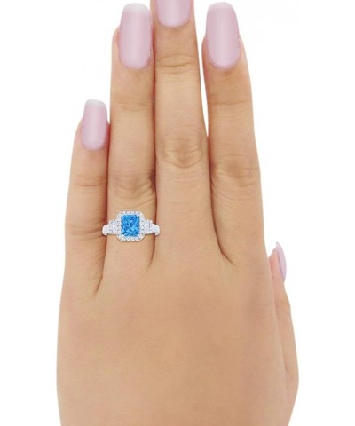 Art Deco Three Stone Wedding Engagement Bridal Ring Emerald Cut Baguette CZ 925 Sterling Silver Simulated Blue Topaz CZ $16.8...