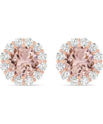 Inspereza Round Gemstone and Round Diamond Halo Stud Earrings in 14kt Gold (6 MM gemstone) Morganite $539.20 Earrings