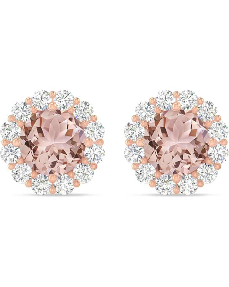 Inspereza Round Gemstone and Round Diamond Halo Stud Earrings in 14kt Gold (6 MM gemstone) Morganite $539.20 Earrings