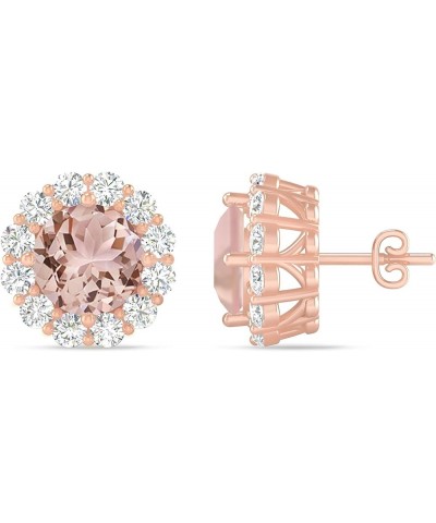 Inspereza Round Gemstone and Round Diamond Halo Stud Earrings in 14kt Gold (6 MM gemstone) Morganite $539.20 Earrings