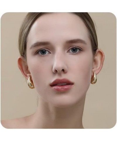 Small/Large Drop Earring Dupes, Chunky Gold Hoop Earrings for Women Girls, 18k Gold Lightweight Teardrop Earrings Trendy Jewe...