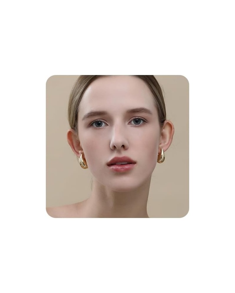 Small/Large Drop Earring Dupes, Chunky Gold Hoop Earrings for Women Girls, 18k Gold Lightweight Teardrop Earrings Trendy Jewe...