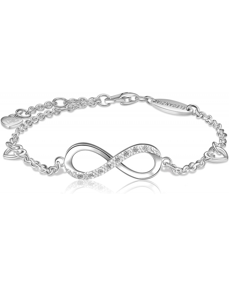 Infinity Bracelet for Women Girls Sterling Silver Jewelry Cubic Zirconia, Adjustable Bracelet with Love Heart Charm Bracelet ...