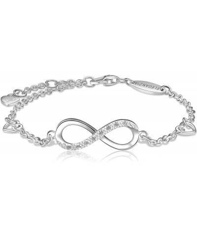 Infinity Bracelet for Women Girls Sterling Silver Jewelry Cubic Zirconia, Adjustable Bracelet with Love Heart Charm Bracelet ...