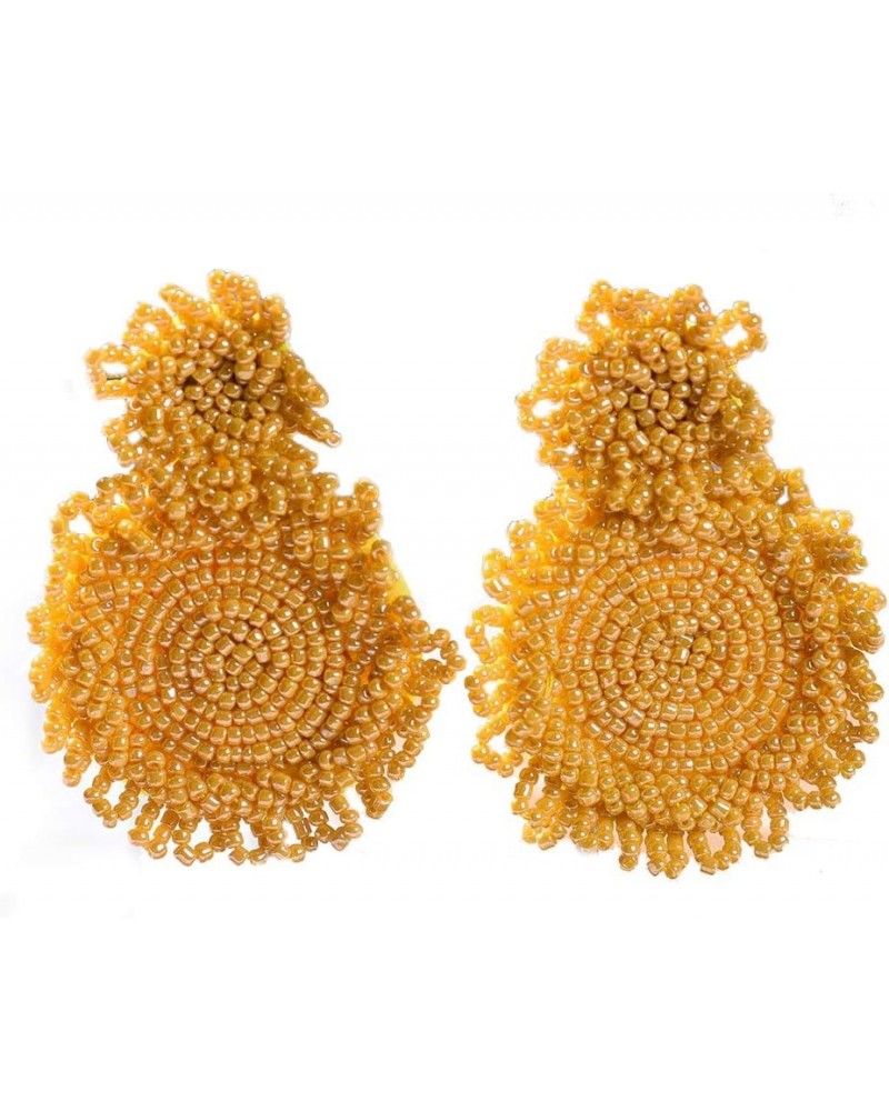 Statement Drop Earrings - Bohemian Beaded Round Dangle Earrings Gift for Women yellow $8.09 Earrings