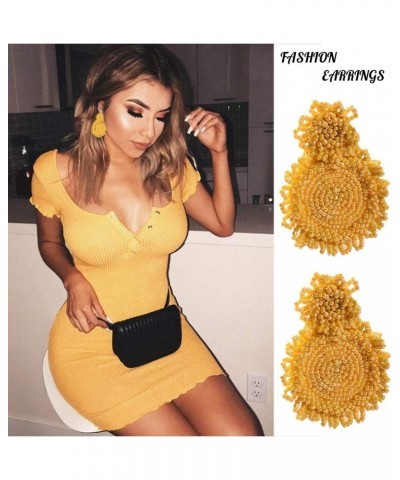 Statement Drop Earrings - Bohemian Beaded Round Dangle Earrings Gift for Women yellow $8.09 Earrings