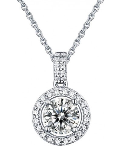 Moissanite Necklace for Women,1-2ct Pendant 18K White Gold Plated Sterling Silver Hypoallergenic Necklace, Gift for Mother Mo...