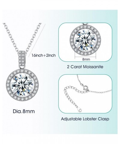 Moissanite Necklace for Women,1-2ct Pendant 18K White Gold Plated Sterling Silver Hypoallergenic Necklace, Gift for Mother Mo...