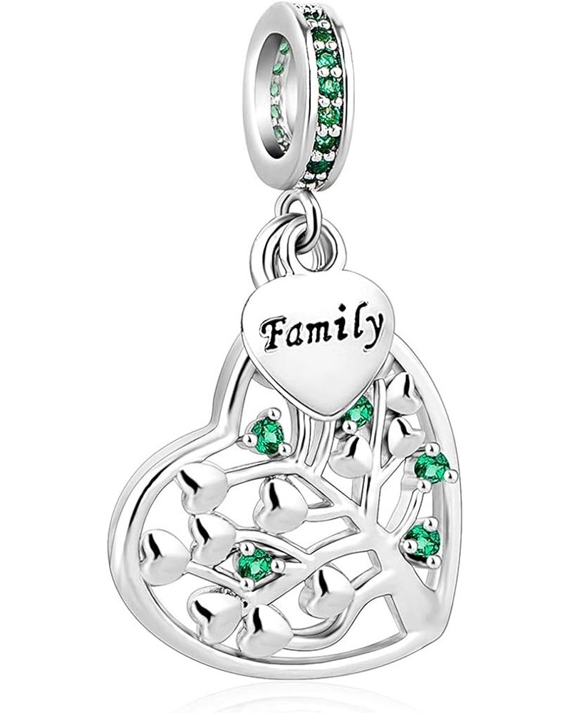 Women Family Tree of Life Charm Compatible with Pandora Bracelets Love Heart Green Cubic Zirconia Mom Grandma Wife Auntie Sis...