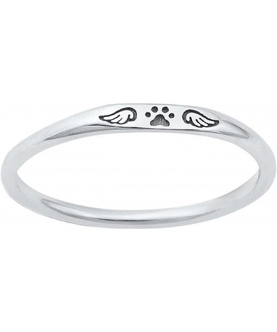 Dog's Paw Print & Wings Stackable Ring 925 Sterling Silver 2.2mm Size 4-10 $10.79 Rings