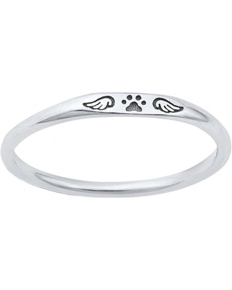 Dog's Paw Print & Wings Stackable Ring 925 Sterling Silver 2.2mm Size 4-10 $10.79 Rings