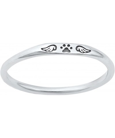 Dog's Paw Print & Wings Stackable Ring 925 Sterling Silver 2.2mm Size 4-10 $10.79 Rings