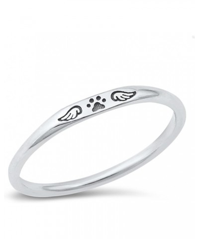 Dog's Paw Print & Wings Stackable Ring 925 Sterling Silver 2.2mm Size 4-10 $10.79 Rings