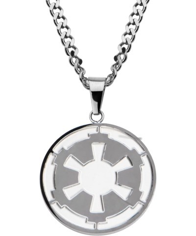 Star Wars Jewelry Unisex Adult Stainless Steel Galactic Empire and Death Star Etched Small Pendant Necklace 26 inch, Black/Si...