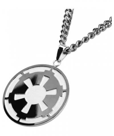 Star Wars Jewelry Unisex Adult Stainless Steel Galactic Empire and Death Star Etched Small Pendant Necklace 26 inch, Black/Si...