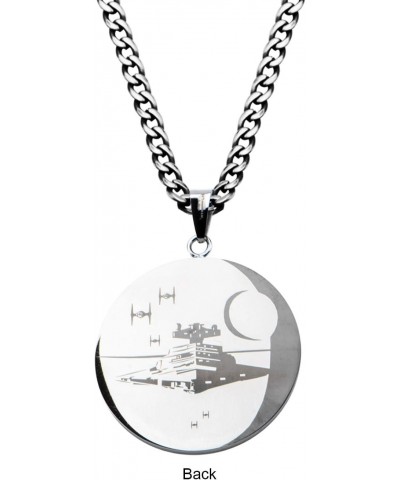 Star Wars Jewelry Unisex Adult Stainless Steel Galactic Empire and Death Star Etched Small Pendant Necklace 26 inch, Black/Si...