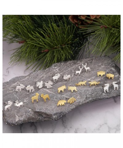 Animal Stud Earrings for Women Silver Gold Plated Wildlife Bear Moose Elk Buffalo Earrings Small Cute Animal Earrings Studs f...