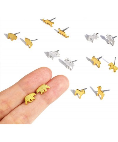 Animal Stud Earrings for Women Silver Gold Plated Wildlife Bear Moose Elk Buffalo Earrings Small Cute Animal Earrings Studs f...