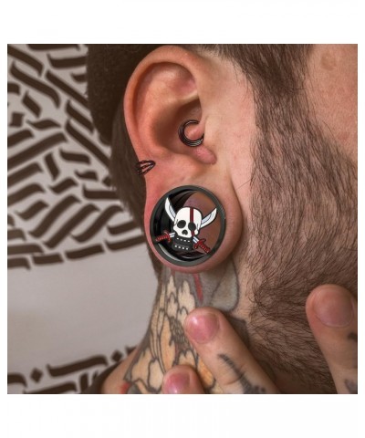 1 Pair Horn with Skull Ear Tunnels Plugs 316 Stainless Steel Ear Gauges Weight Saddle Plugs Hypoallergenic expander Piercing ...