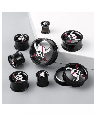 1 Pair Horn with Skull Ear Tunnels Plugs 316 Stainless Steel Ear Gauges Weight Saddle Plugs Hypoallergenic expander Piercing ...