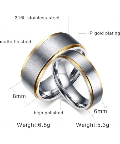 MZZJ Personalized Name Date Couple Jewelry His Hers 8MM&6MM 2 Tone Stainless Steel Ring Set Wedding Band Engagement Matching ...