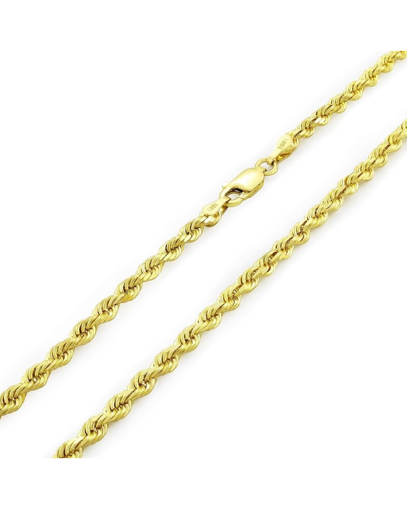 10k Yellow Gold 3mm Solid Rope Chain Diamond Cut Pendant Necklace, Mens Womens Lobster Clasp 16" 18" 20" 22" 24" 26" 28" 30 2...