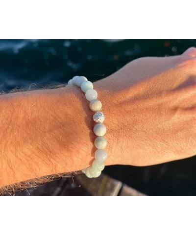 Real natural stone bracelet with 925 Sterling silver pearl and genuine 8mm natural stone pearls - Certified Quality Aquamarin...