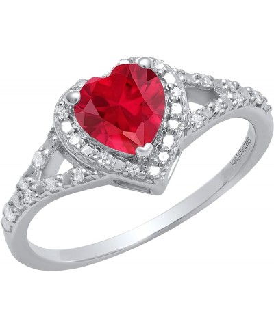 6mm Heart Lab Created Gemstone & White Diamond Engagement Ring in 925 Sterling Silver 7 925 Sterling Silver Lab-created Ruby ...