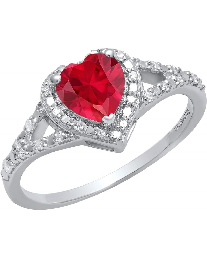 6mm Heart Lab Created Gemstone & White Diamond Engagement Ring in 925 Sterling Silver 7 925 Sterling Silver Lab-created Ruby ...