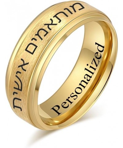 SHNIAN Judaism Hebrew Religious Rings Brushed Tungsten Carbide Black/Silver/Gold Plated Ring Statement Band Rings for Men Fre...