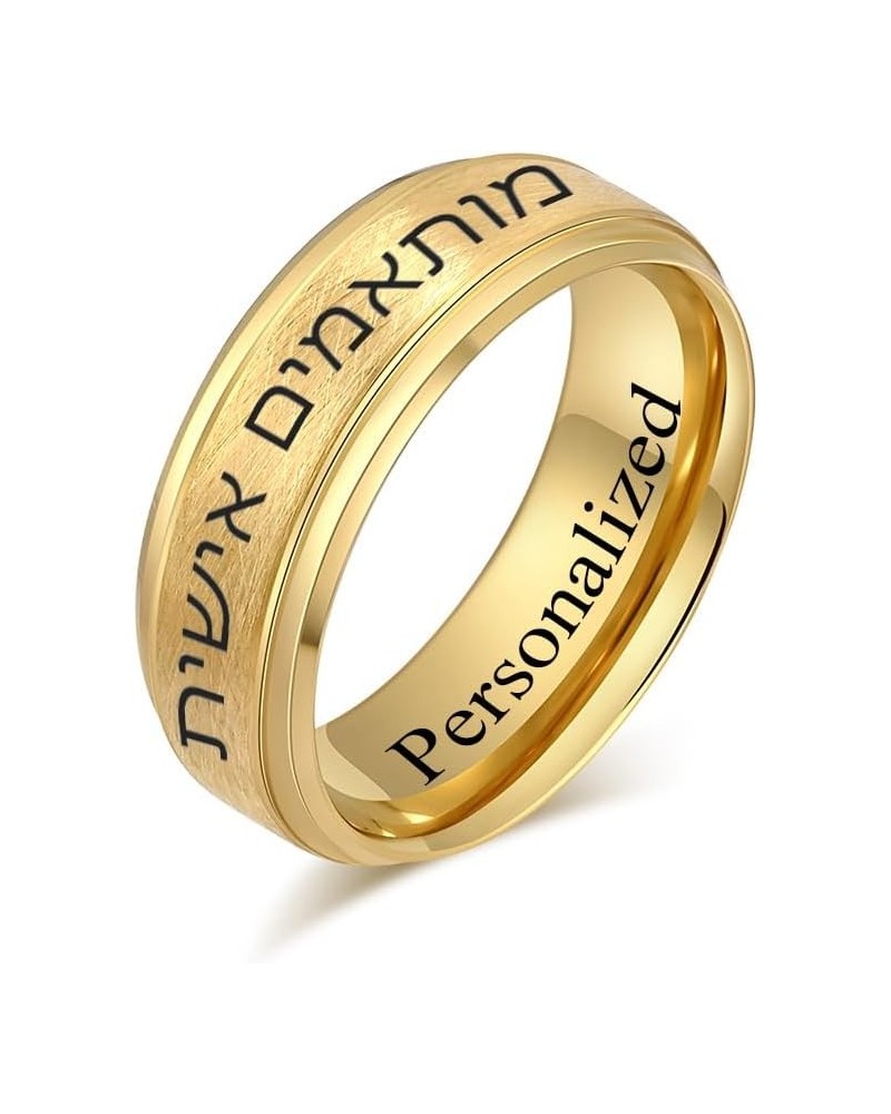 SHNIAN Judaism Hebrew Religious Rings Brushed Tungsten Carbide Black/Silver/Gold Plated Ring Statement Band Rings for Men Fre...