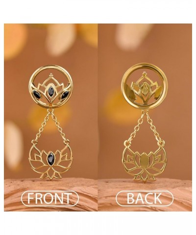 1 Pair Lotus Dangle Ear Gauges Yoga Piercing Jewelry Stainless Steel Flower Ear Hangers Plugs Tunnels Ear Stretchers Earrings...